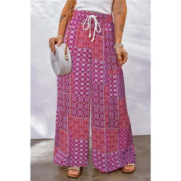 Full Size Drawstring Printed Wide Leg Pants - Picture 13 of 15